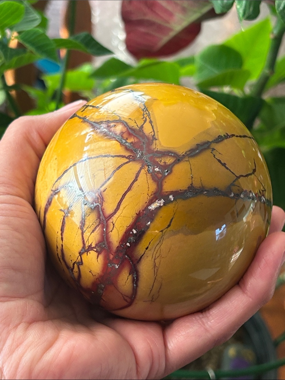 💎 Polished Yellow Mookaite Jasper Sphere 90mm Decorative Home Art